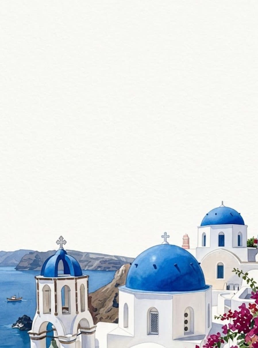 Example save the date for Calliope and Andreas in Santorini, Greece