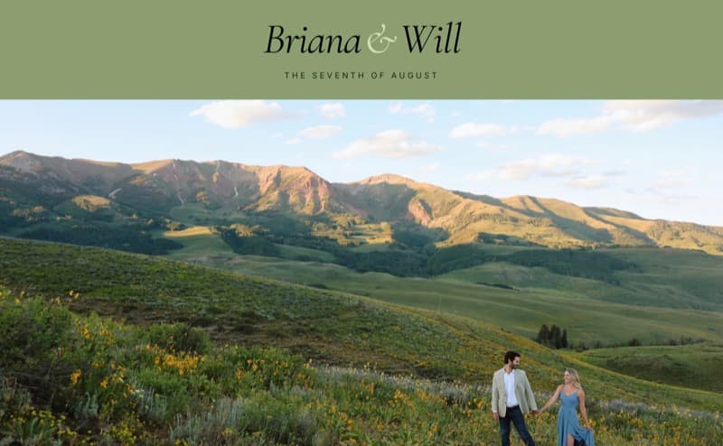 Wedding site designed for a Jackson Hole destination wedding with mountain meadows