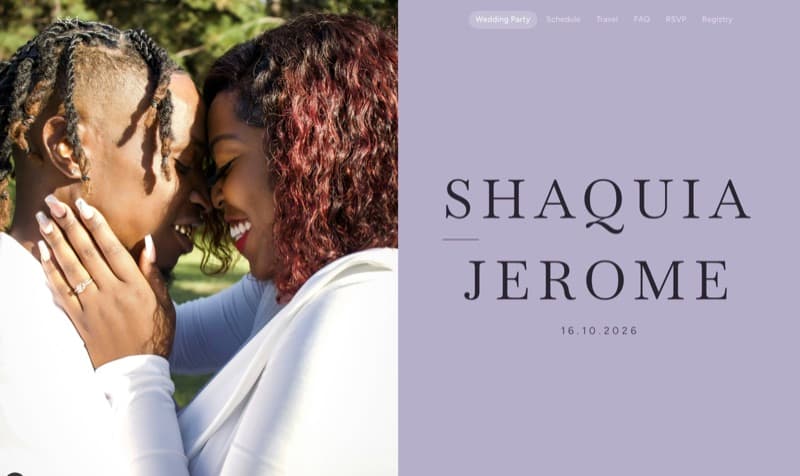 Wedding site designed for an Atlanta destination wedding with lavender tones